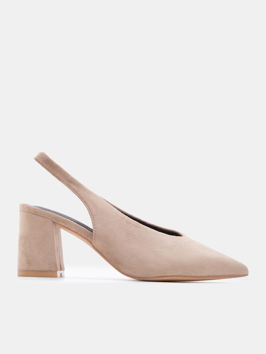 Luigi Pointed Toe Heels with Medium Beige Heel