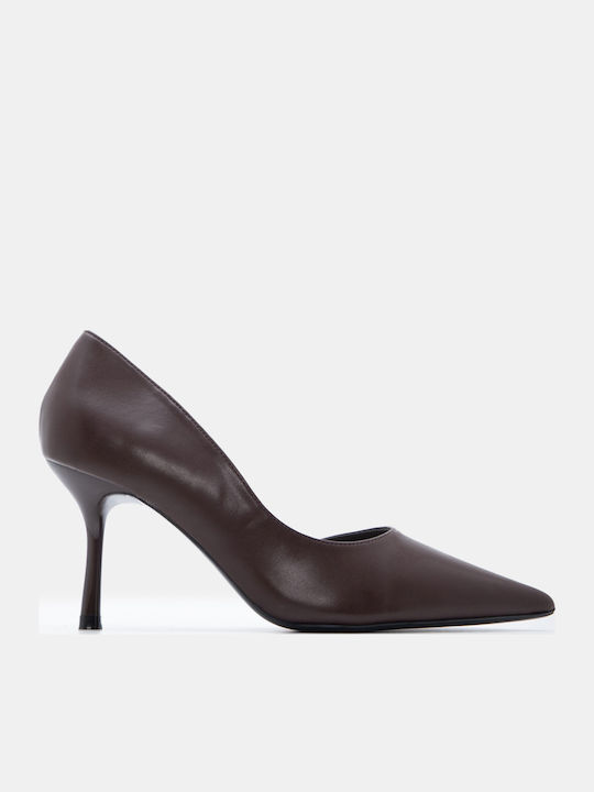 Luigi Pointed Toe Heels With High Brown Heel