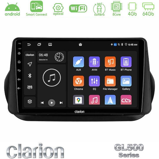 Clarion Car Audio System for Peugeot Bipper Fiat Fiorino Qubo Citroen Nemo Bluetooth USB WiFi GPS Apple CarPlay Android Auto with 10" Touch Screen