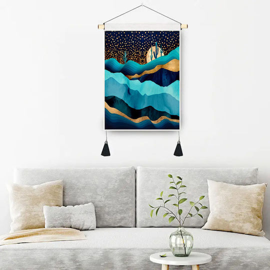FRIPIA Wandbehang Handgefertigte Blaue aus Stoff 50x35cm