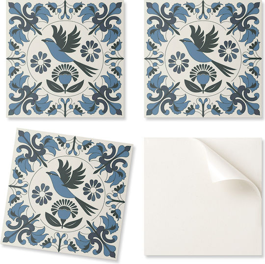 Vinyl Tile Set Kitchen Motif Bird Flower Pattern 20x20x20 Cm