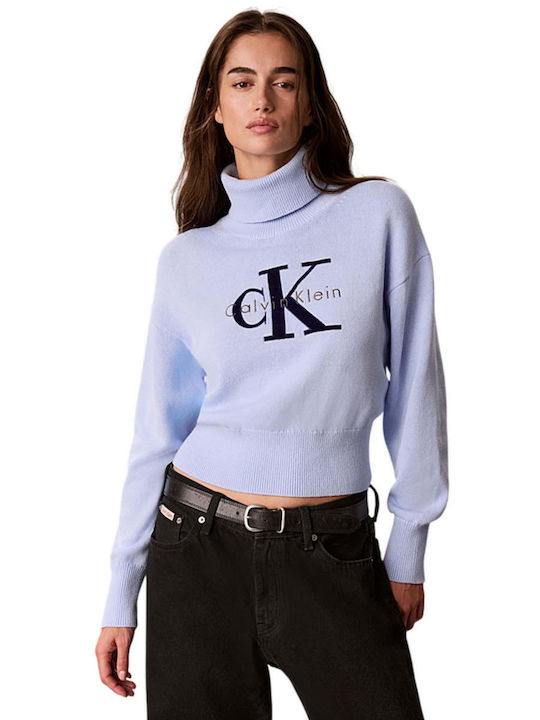 Calvin Klein Logo Pulover Cu Guler Înalt Albast...