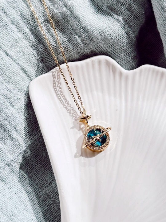 Heliophilia Silver Necklace From Gold Plated Steel Navy Blue