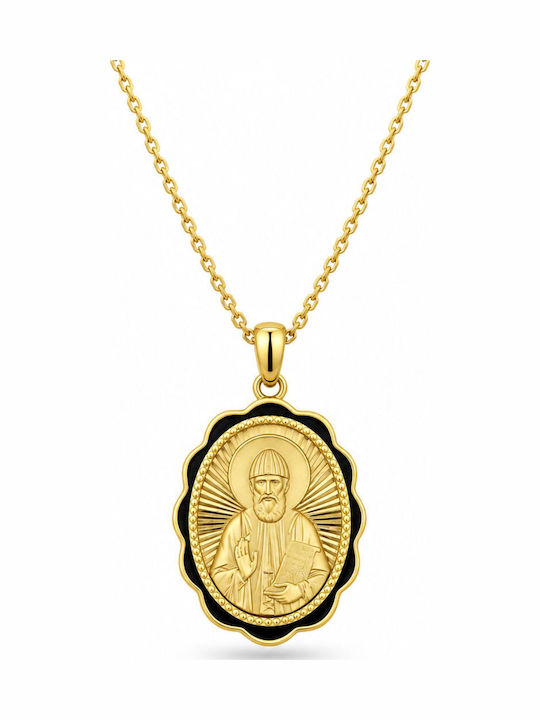 Ulysses Silver Pendant “Saint Paisios” Silver 925 14k Gold Plating Enamel Chain Gold Plated Silver 925
