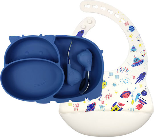 Baby Cloud Σετ Φαγητού Ιπποπόταμος από Σιλικόνη Μπλε 4τμχ