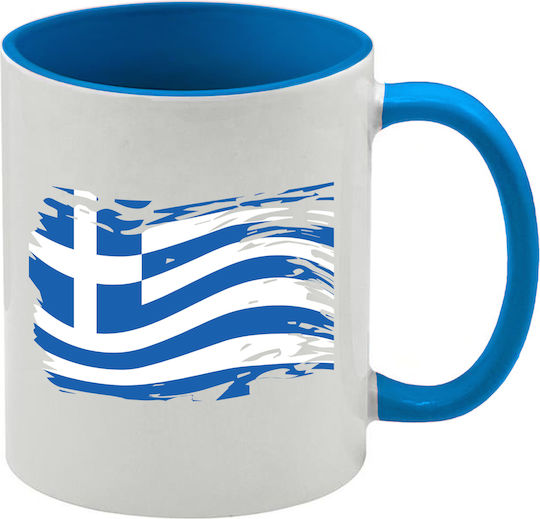 Greece Mug Blue Handle Interior