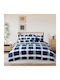 SpitiBazaar Set Double Bed Sheets With Rubber Hugger 160x200+30cm Blue Checkered 4 Pieces