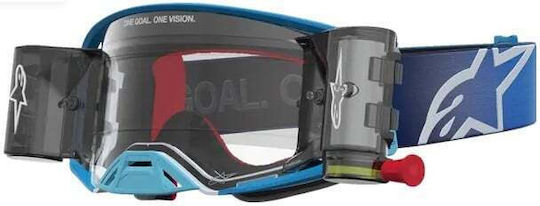 Alpinestars Supertech Firma Roll Off Blau Sil Clr Motocross-Schutzbrille