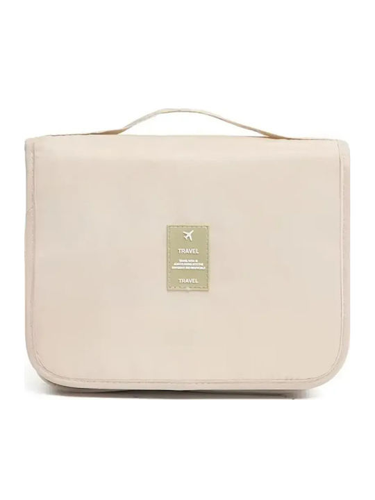 Abyz Foldable Travel Cosmetic Bag Hook Waterproof Multiple Compartments Beige 24x19x9cm