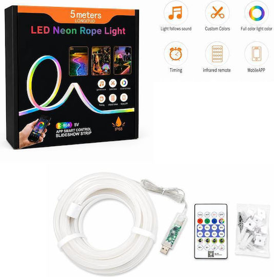Waterproof LED Strip USB 5V RGB Light 5m Neon Flex with Power Supply & Remote Control