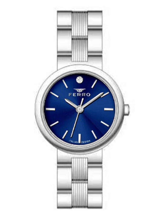 Ferro Womens Battery Watch With Blue Metal Brac...