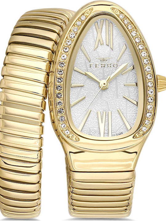 Ferro Womens Battery Watch With Gold Metal Brac...