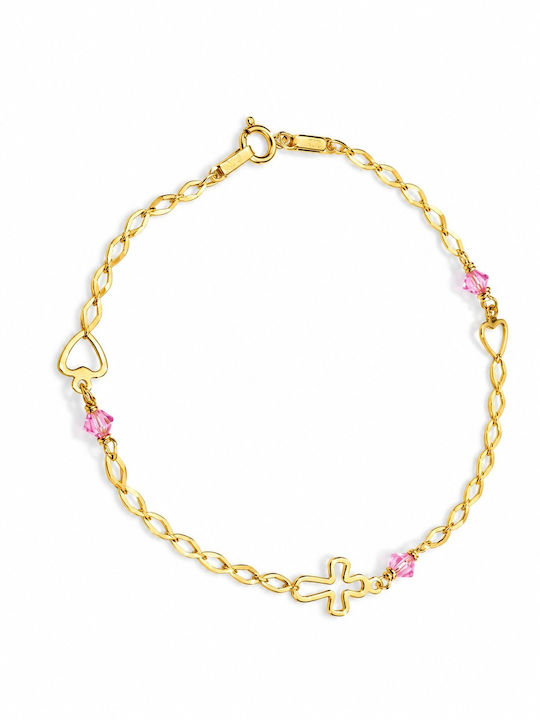 Ioannis Kosmima Kids Bracelet From 9K Gold With Cross Heart And Stones Ioannis Kosmima Kids Bracelet From 9K Gold With Cross Heart And Stones