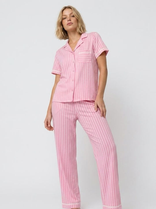 Fuanna Sommerliches Damen-Schlafanzug-Set Rosa