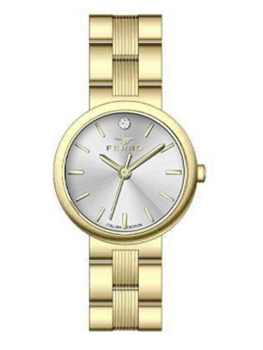 Ferro Womens Battery Watch With Gold Metal Brac...