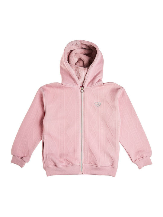 Kinder-Sweatshirt Strickjacke mit Rosa Kapuze