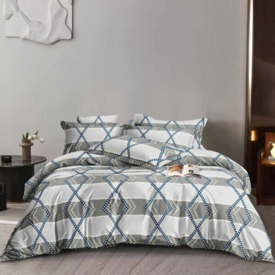 To megalo pazari Set Cearceafuri De Pat King Size Cu Hugger Din Cauciuc 220x240cm Gri Albastru 4 Buc