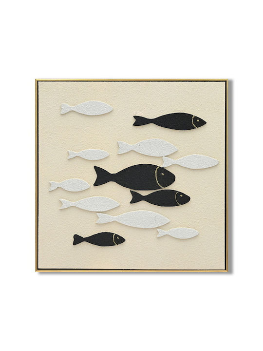 Canvas Painting Embossed Fish White Background 62x62x4.5