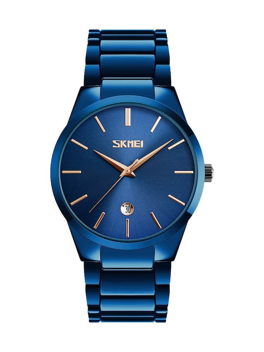 Skmei Men's Watch 22mm Battery with Blue Metal Bracelet