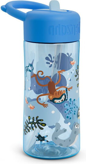 Affenzahn Plastic Kids Water Bottle with Straw Non Spill Unbelievable Underwater World 430ml