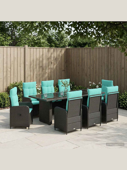 Set Sala De Mese Exterior 9 Piese Turcoaz Cu Perne