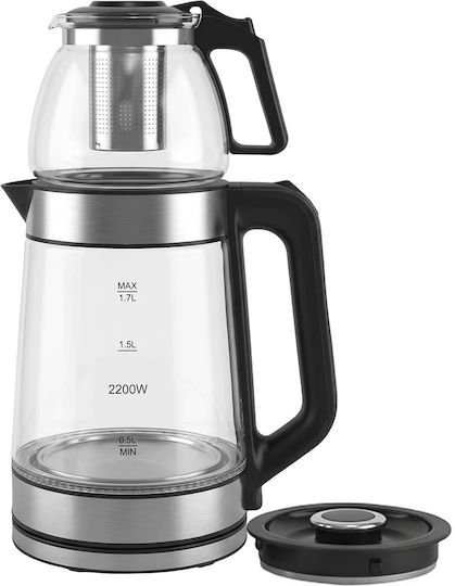 1.7l Elektrischer Wasserkocher Teekanne 2200w Glas-Infuser 360° Drehbare Basis Schwarze