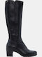 Suede Damenstiefel mit Mittlerem Absatz Schwarz