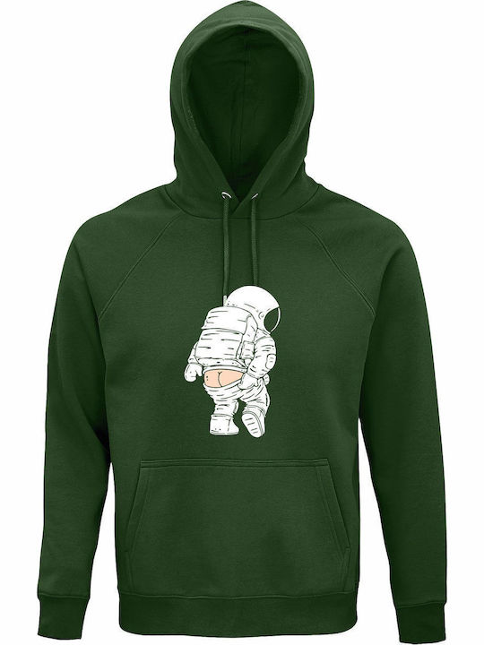 Hoodie Organic Unisex " Asstronaut Showing Ass Funny Space " Dark Green