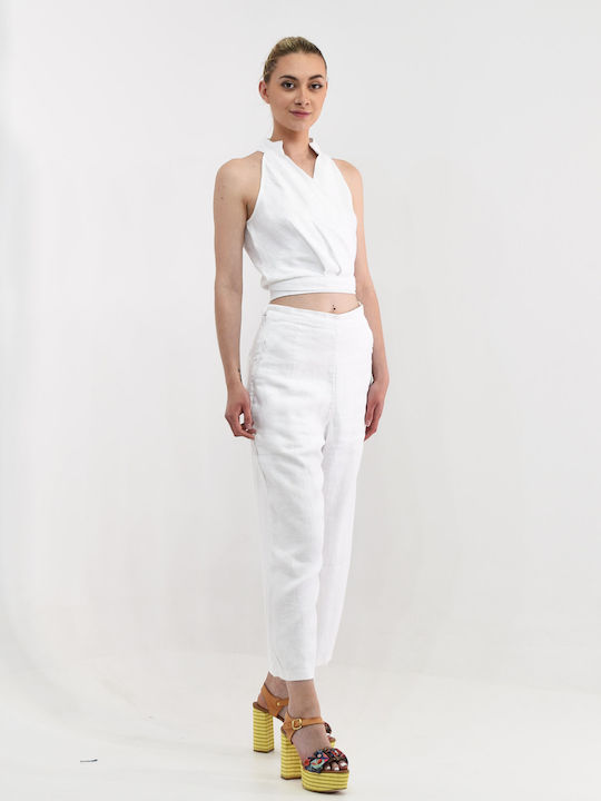 Damen Sommer Leinen Bluse Weiß