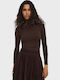 Glamour Women's Blouse Long Sleeve Turtleneck Brown