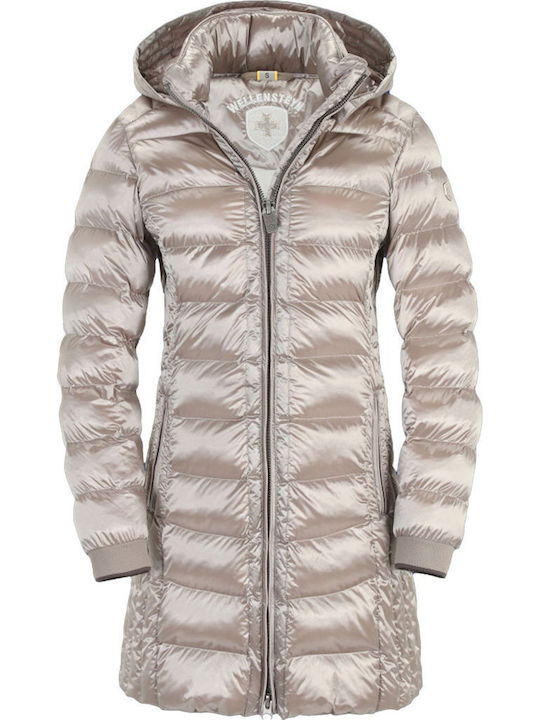 Long Women's Puffer Jacket for Winter Champagne Grey