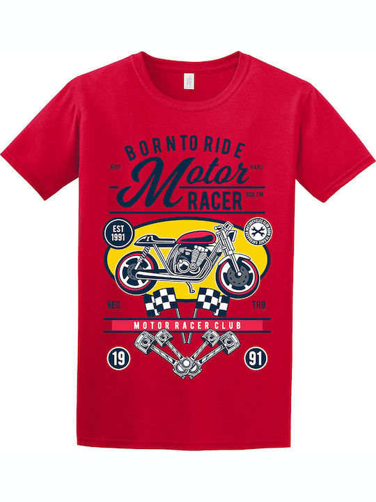 T-shirt Ενηλίκων Motoracer Born To Ride Κοκκινο