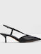Leder Pumps mit Mittelhohem Absatz Schwarz