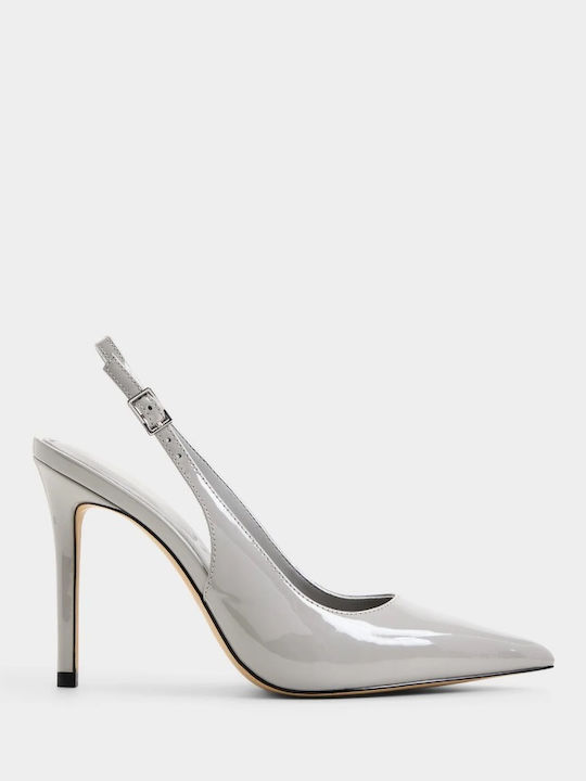 Pointed Toe Heels In Patent Leather With High Grey Heel