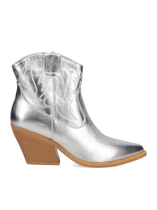 Stiefeletten Damen Silber Cowboy mit Reißverschluss