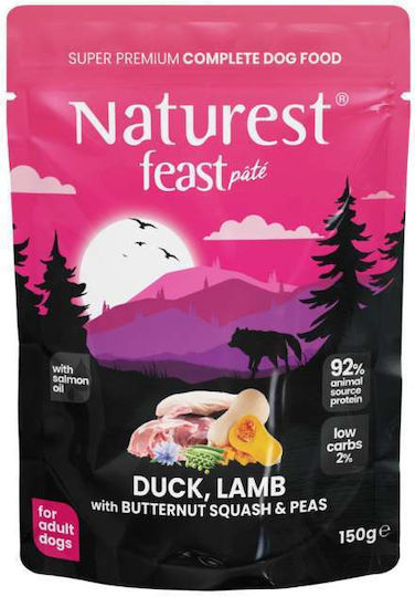 Naturest Nasses Hundefutter mit Ente, Lamm, Kürbis, Karotte und Lachs 150g