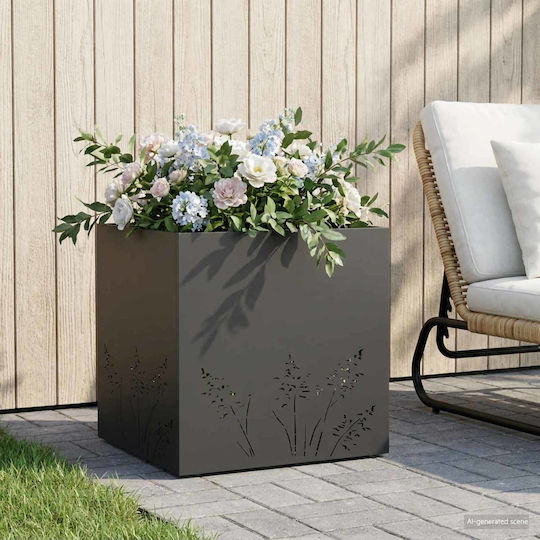 vidaXL Γλάστρα Μεταλλική Μαύρο 50x50x49εκ.