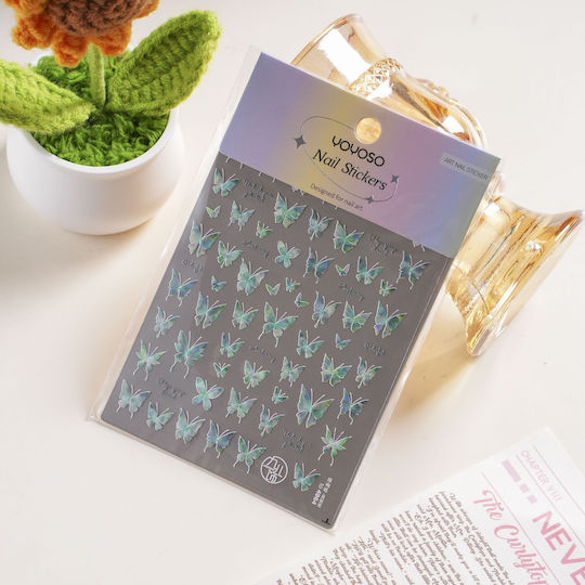 3D Nail Stickers Butterfly Rhinestones Green