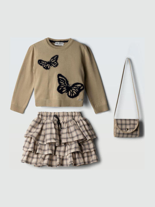 Kids Set with Skirt Winter 2 Pieces Beige