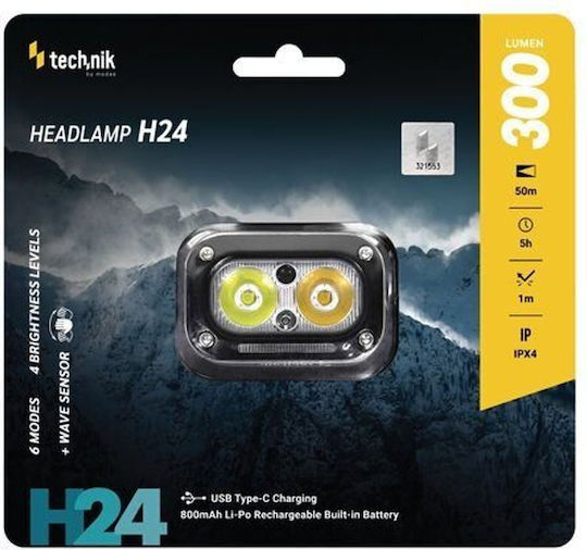 Technik Rechargeable LED Headlamp IPX4 with Maximum Brightness 300lm H24 10pcs