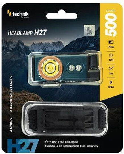 Technik Rechargeable LED Headlamp IPX4 with Maximum Brightness 500lm H27 10pcs
