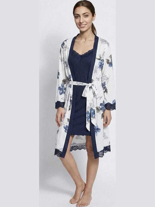 Cootaiya Sommer Damen-Bademantel mit Nachthemd Marineblau Maren
