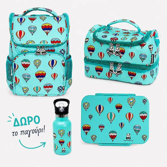 Pandaboo School Insulated Handheld Lunch Bag 0.85 Litre Hot Air Balloons Set with 350ml Thermos