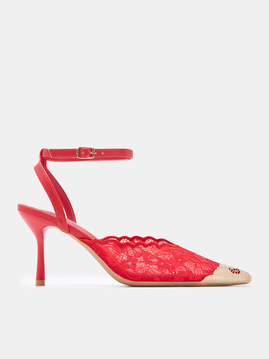Spitze Pumps mit Riemen & Hohem Absatz Rote