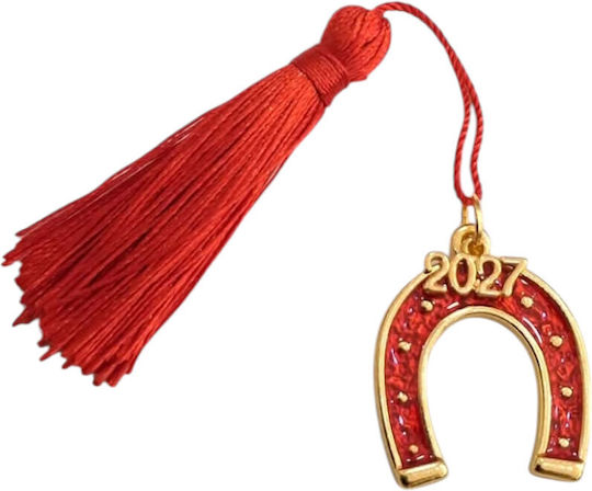 Kalliopi Silver Handmade Hanging New Year's Lucky Charm Horseshoe Red 2027 3x3cm