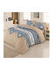 Set Huse Pentru Pilote Din Bumbac Satinat 200x220cm Dublu Cu 2 Fețe De Pernă & 1 Cearșaf Albastru Deschis