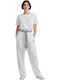 Women's High Rise Linen Capri Trousers in Relaxed Fit White