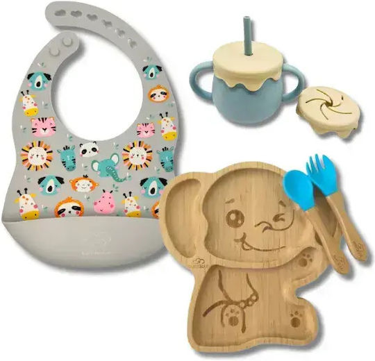 Baby Cloud Feeding Set Elephant from Bamboo with Anti-Slip Base Light Blue 2 Pieces