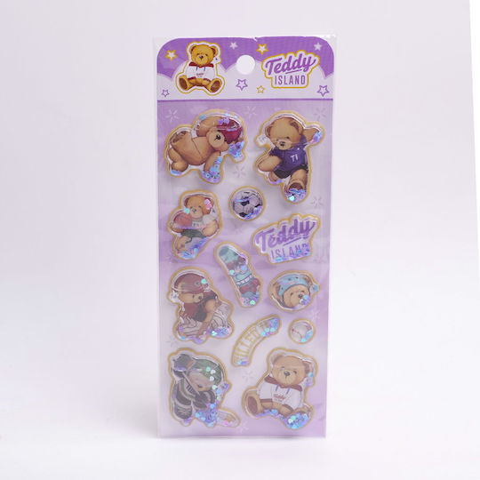 Teddy Island Series Oil-Ink Stickers Blue And Purple Hy-gy8003