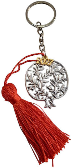 Handmade Lucky Charm Keychain 2027 Silver Pomegranate Olive Branch Tassel 2027-gf3043
